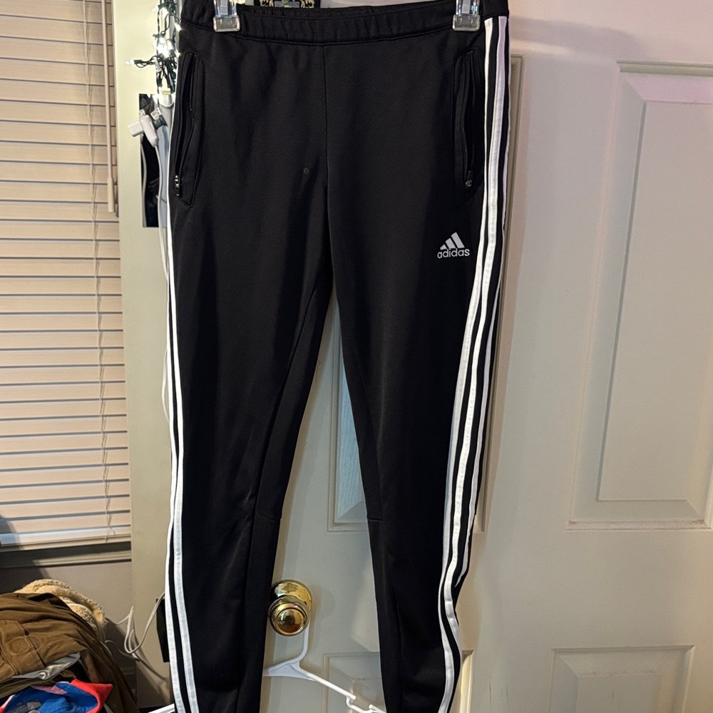 Adidas men’s Black Joggers with White Stripes